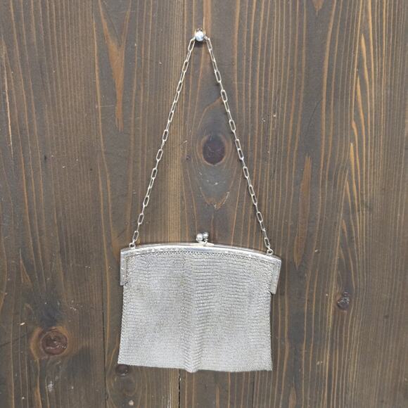 Antique Mesh Evening Purse – Kiss Lock Clasp, Chain Handle, Engraved Frame - Picture 1 of 15